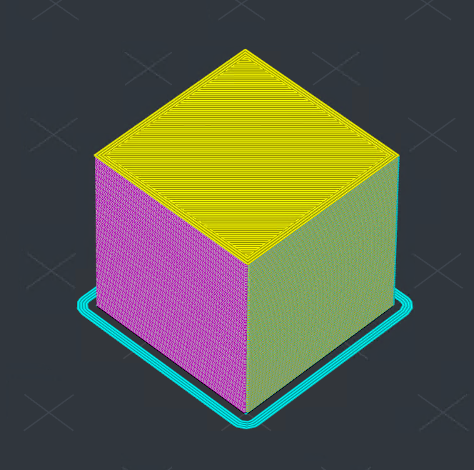 Color-mixed cube in sliced preview