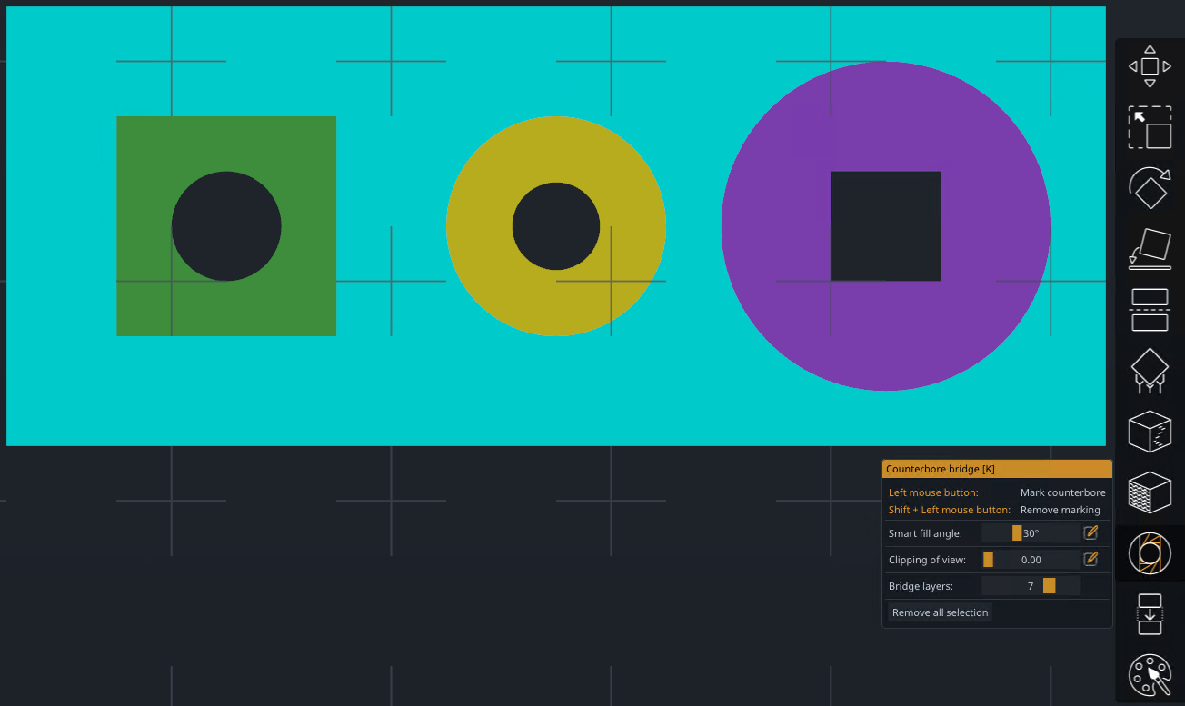Counterbore Bridge gizmo - painting counterbore regions with smart fill angle and bridge layer controls