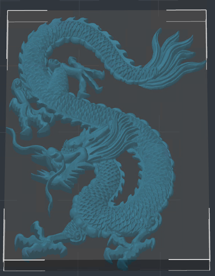 Dragon image embossed as 3D relief on a flat surface