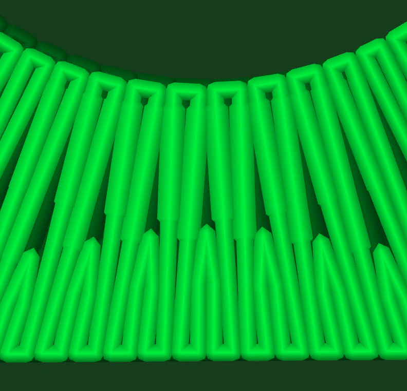 Close-up of one layer showing tooth depths cascading deep, shallow and medium so a single line covers the area