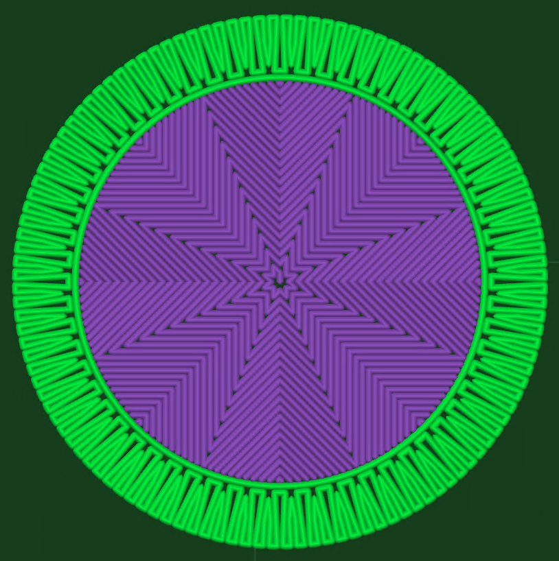 One layer of a round part with Limit Serpentine depth on, a Serpentine band along the wall and sparse infill filling the interior